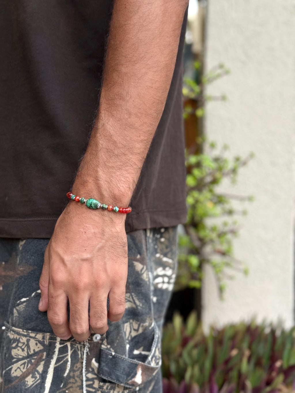 carnelian beads bracelet with old tibetan turquoise