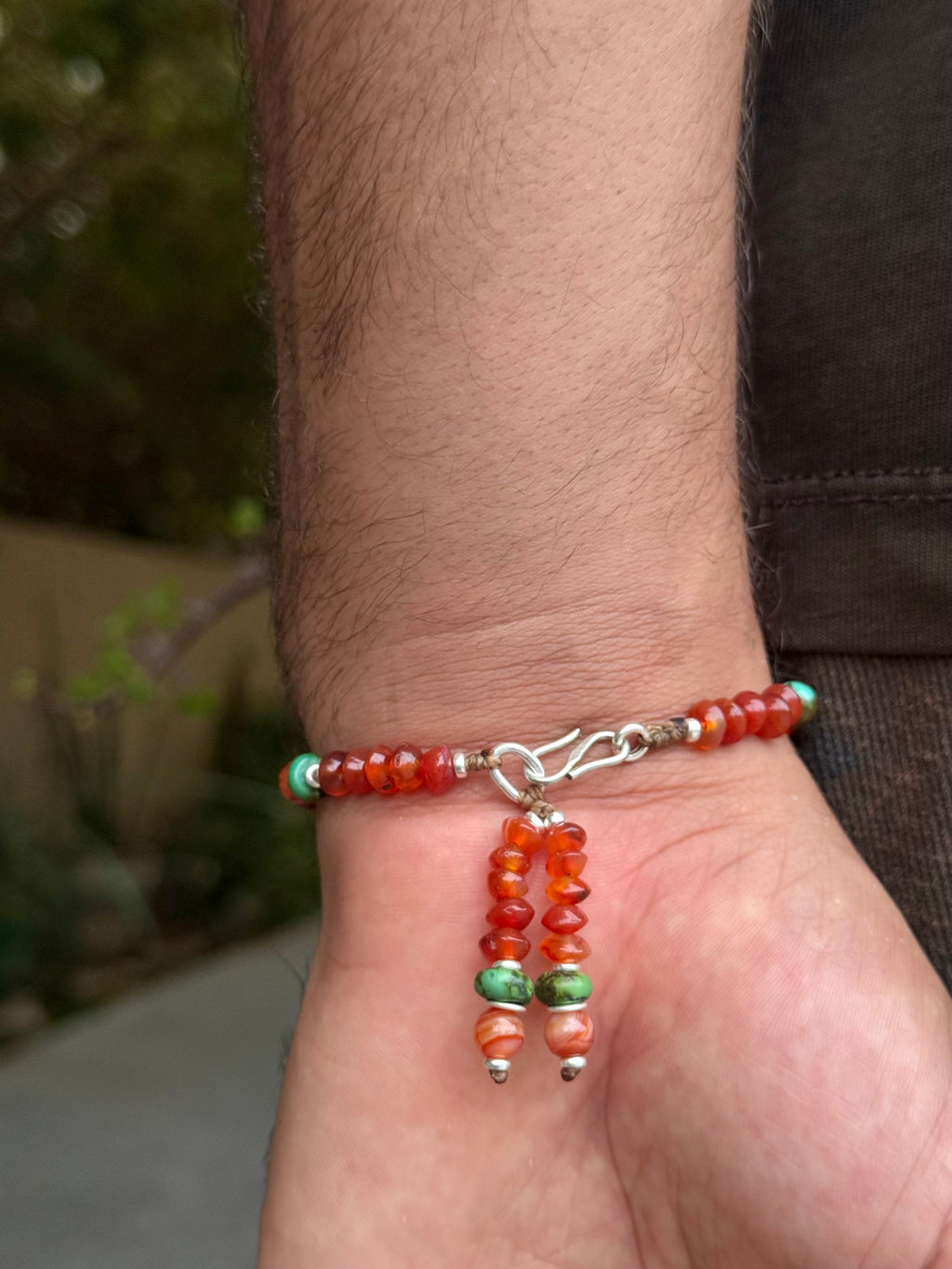 carnelian beads bracelet with old tibetan turquoise