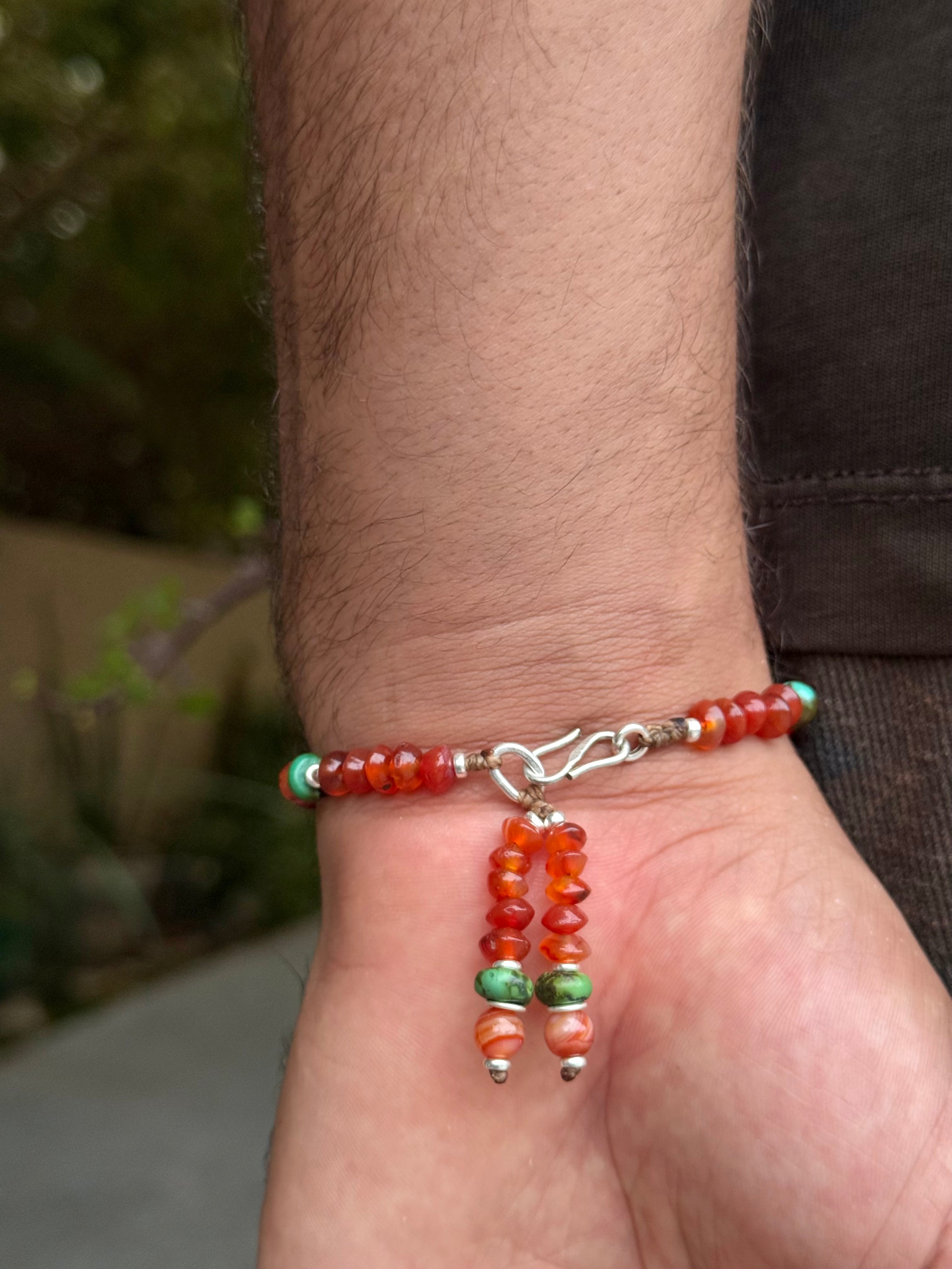 carnelian beads bracelet with old tibetan turquoise
