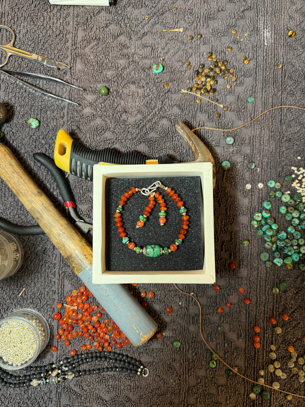 carnelian beads bracelet with old tibetan turquoise