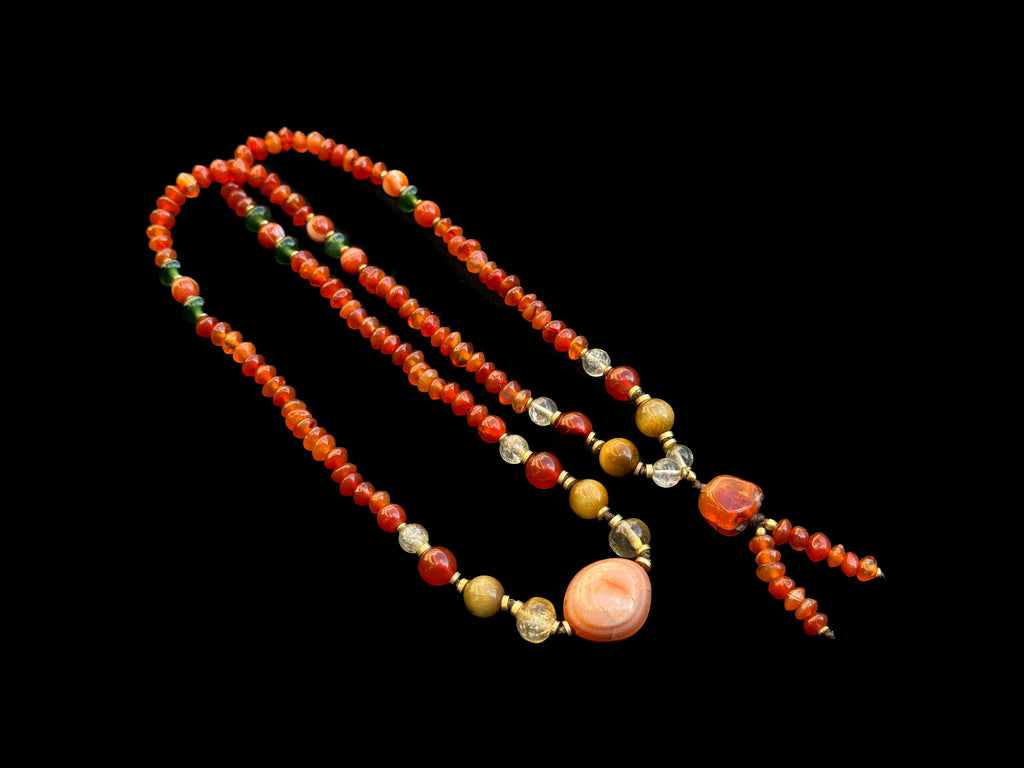 Long Carnelian and Citrine Necklace