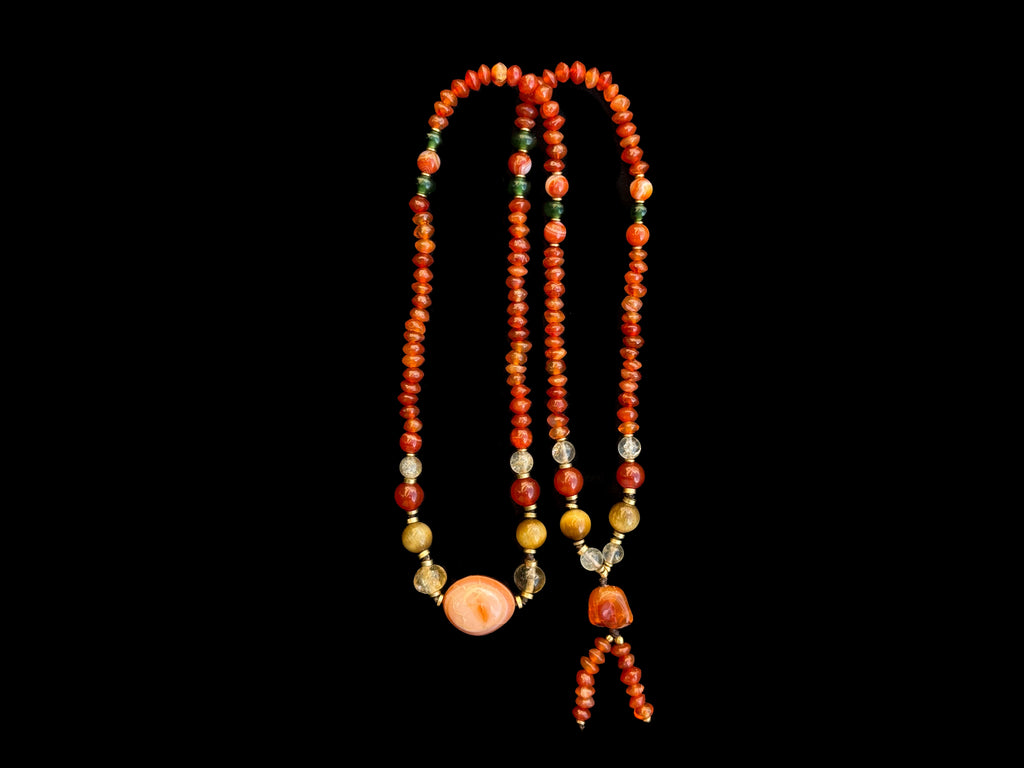 Long Carnelian and Citrine Necklace
