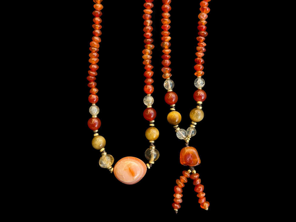 Long Carnelian and Citrine Necklace