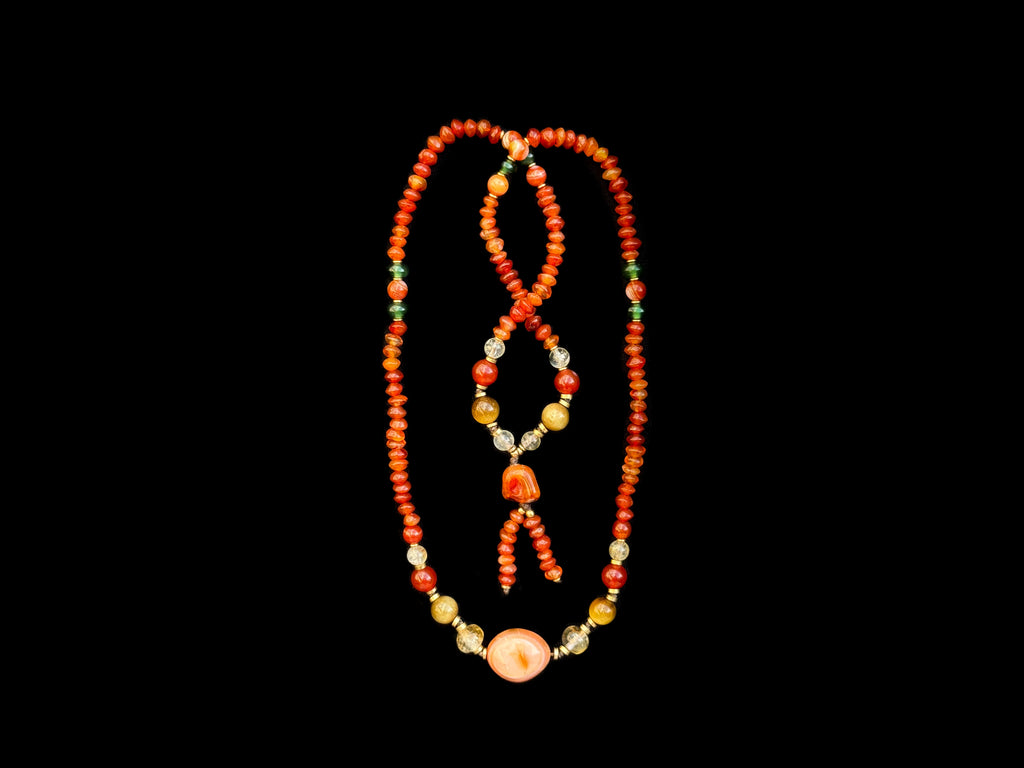 Long Carnelian and Citrine Necklace