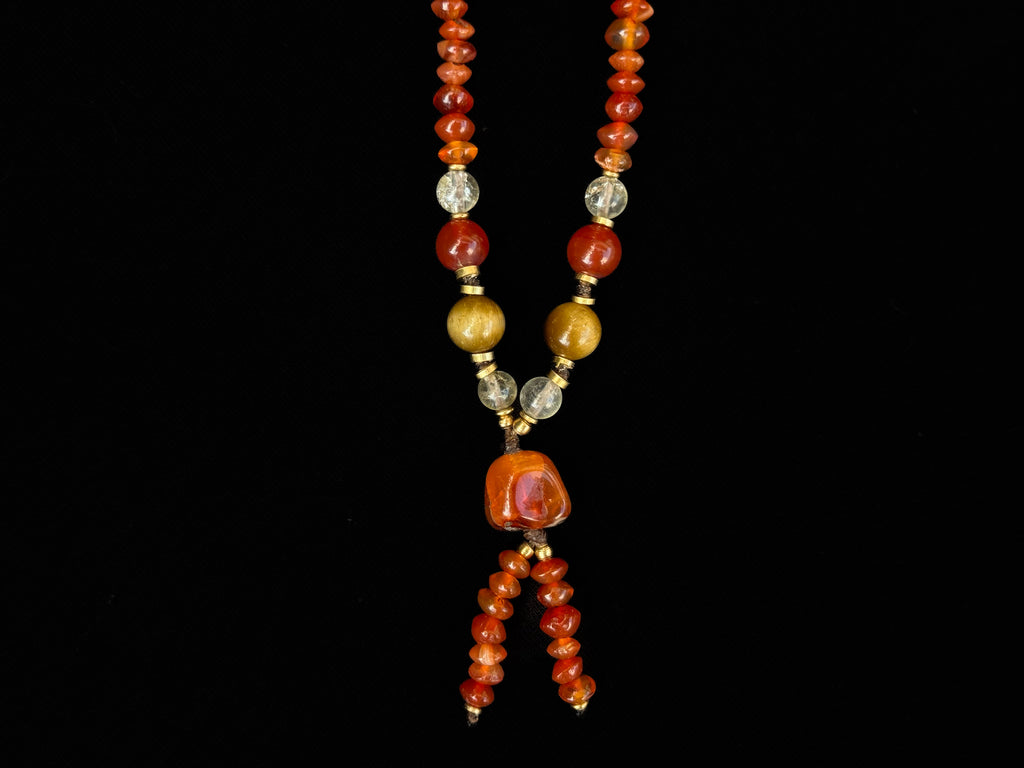 Long Carnelian and Citrine Necklace