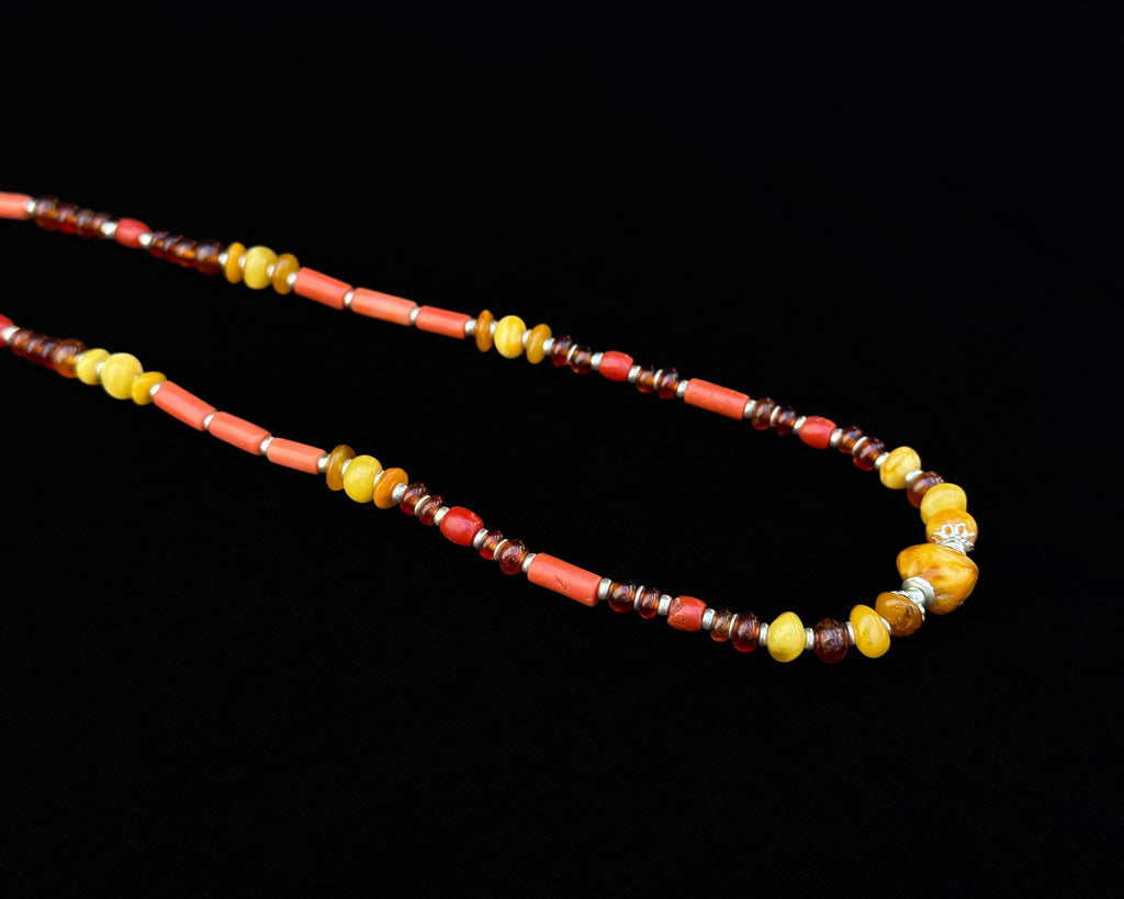 Red Coral Necklace with Amber Center