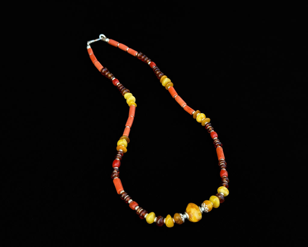 Red Coral Necklace with Amber Center