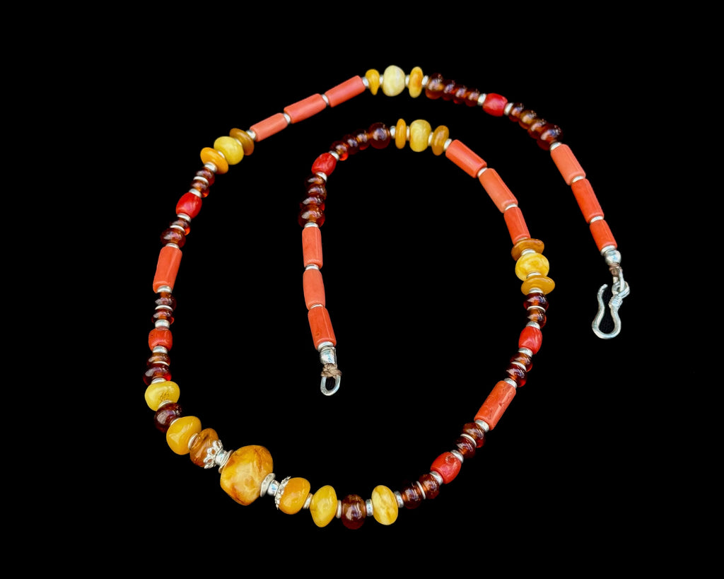 Red Coral Necklace with Amber Center