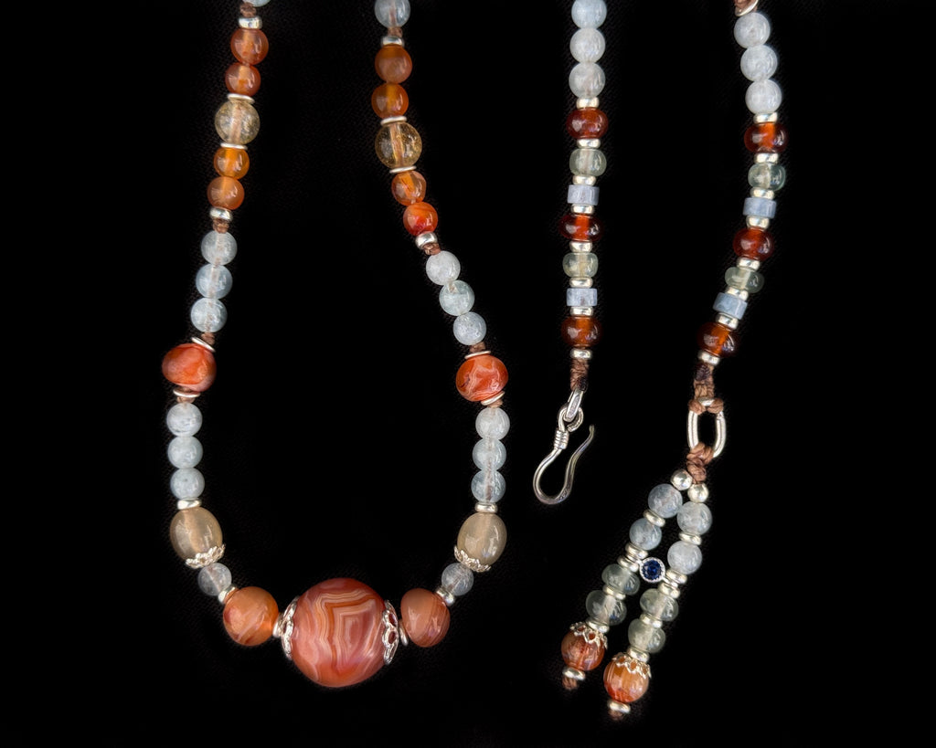 Carnelian Necklace with Aquamarine Gemstones