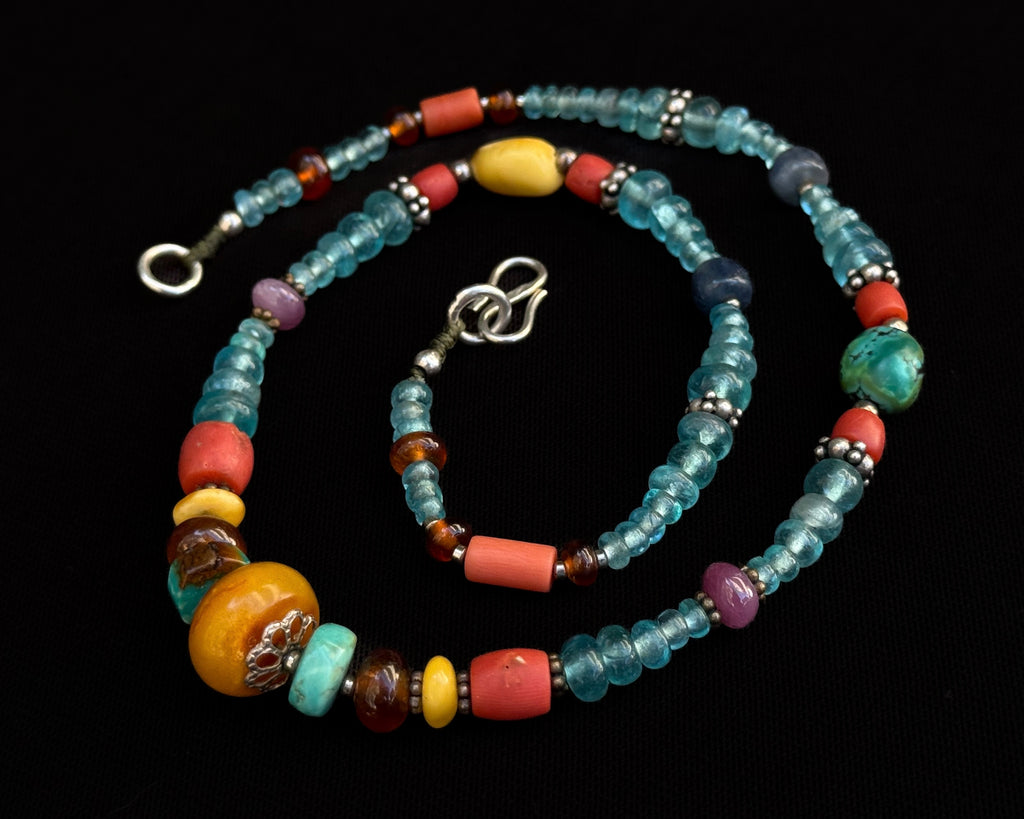 Apatite Necklace with Amber Centerpieace