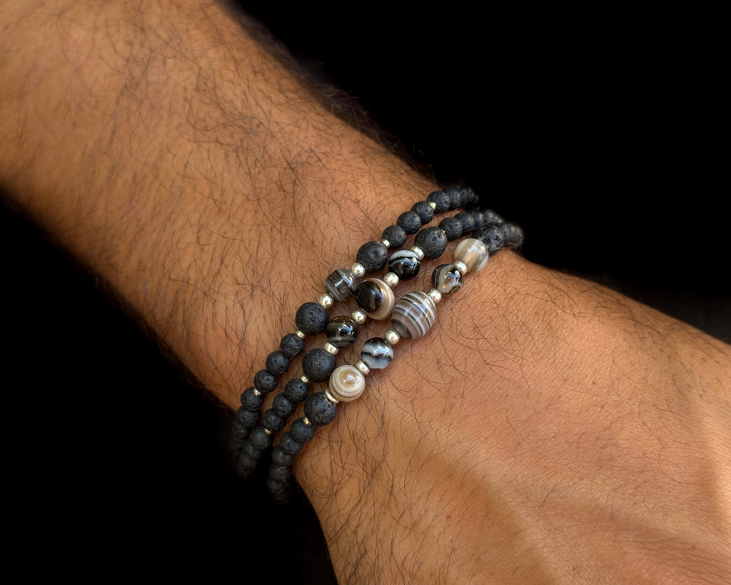triple lava and agate beads bracelet