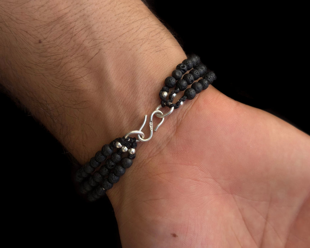 triple lava and agate beads bracelet