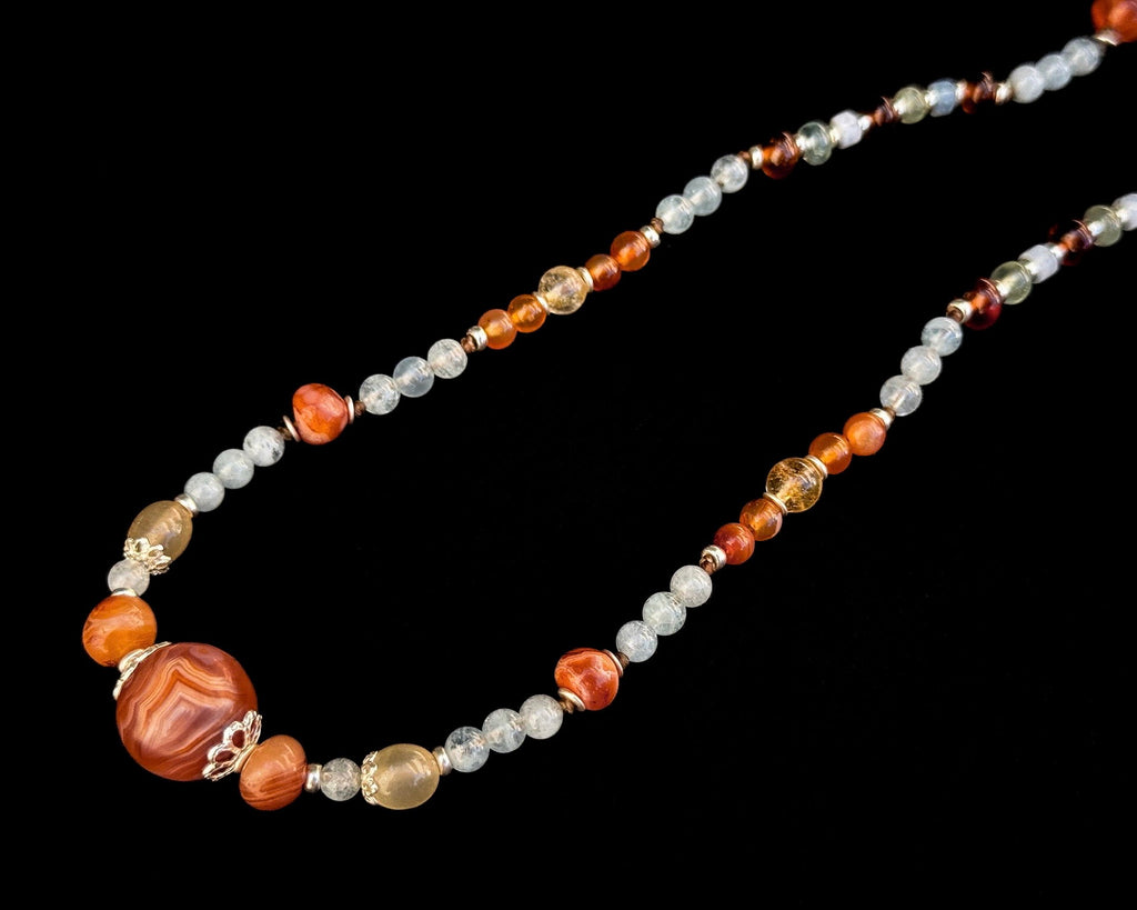 Carnelian Necklace with Aquamarine Gemstones