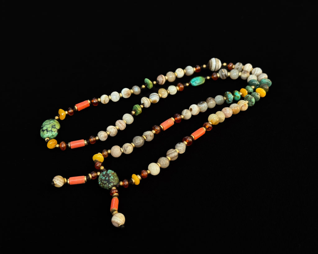 Agate Beads Necklace with Tibetan Turqouise