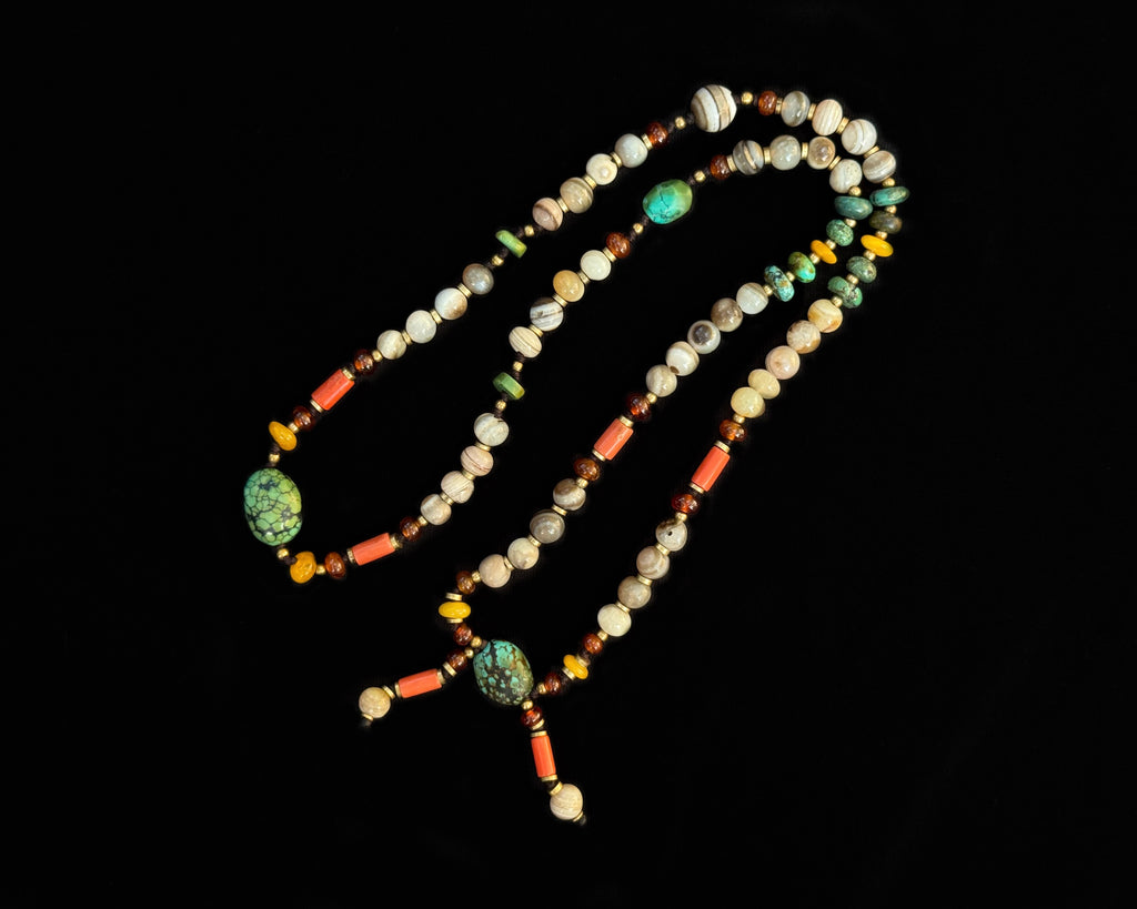 Agate Beads Necklace with Tibetan Turqouise
