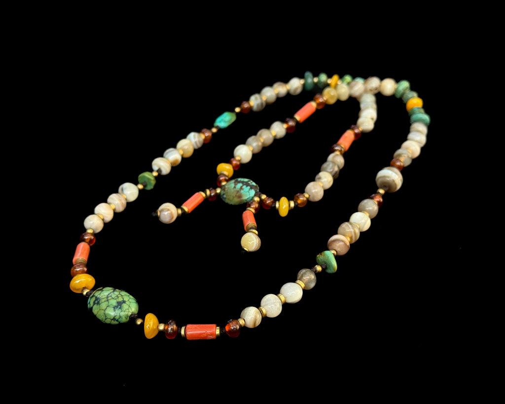 Agate Beads Necklace with Tibetan Turqouise