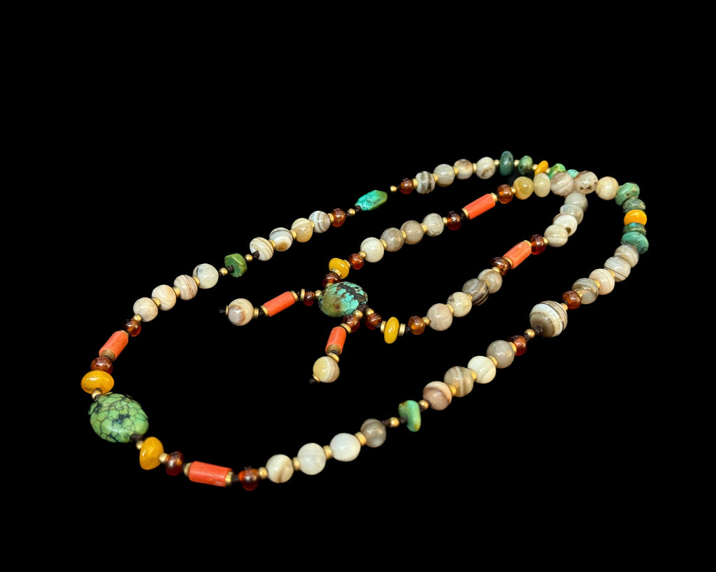 Agate Beads Necklace with Tibetan Turqouise