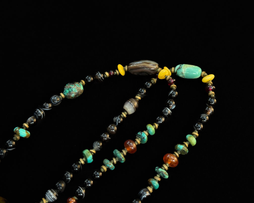 Black Agate Necklace with Tibetan Turquoise center