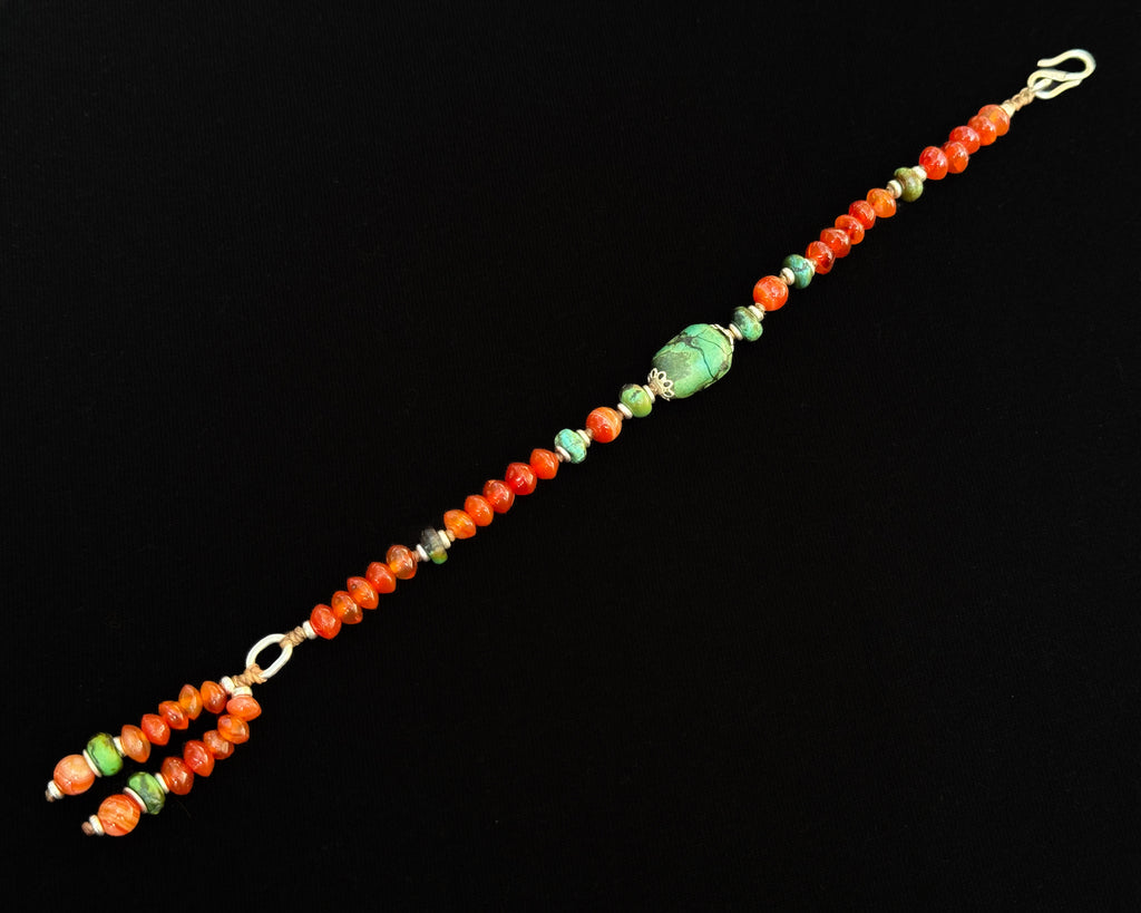 carnelian beads bracelet with old tibetan turquoise