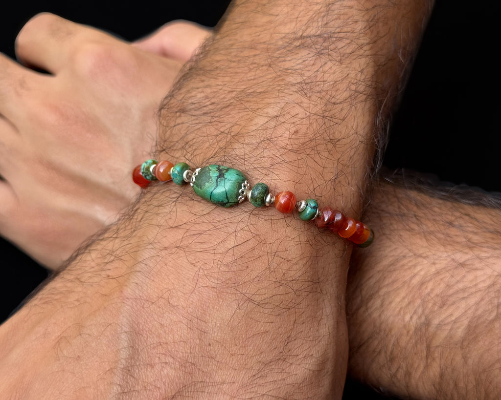 carnelian beads bracelet with old tibetan turquoise