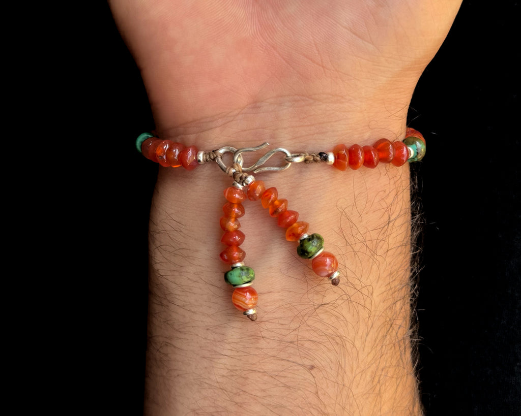 carnelian beads bracelet with old tibetan turquoise