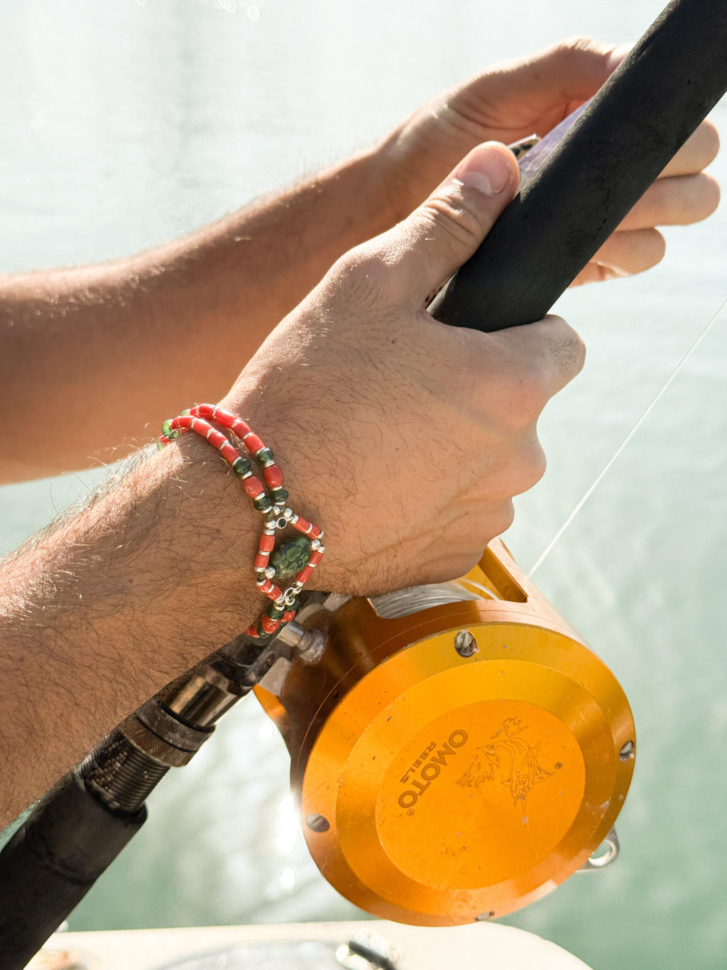 Red coral beads bracelet with tibetan turquoise and jade
